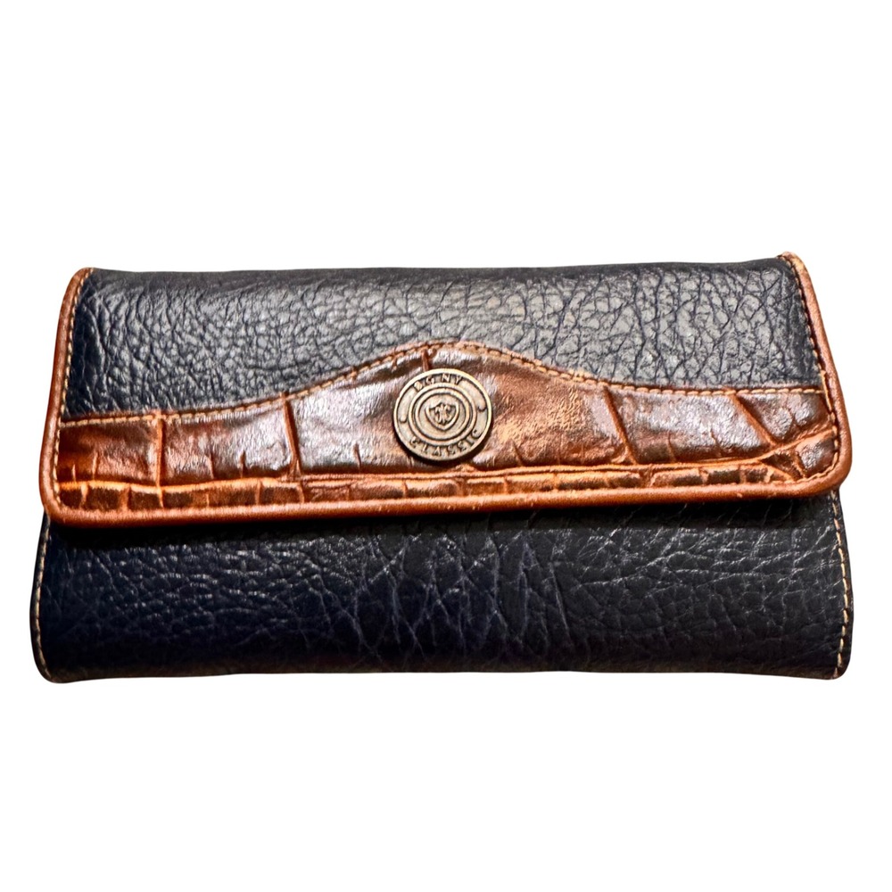 Bag‎ Bazaar Womens Brown Navy Leather Wallet Organizer Checkbook Holder